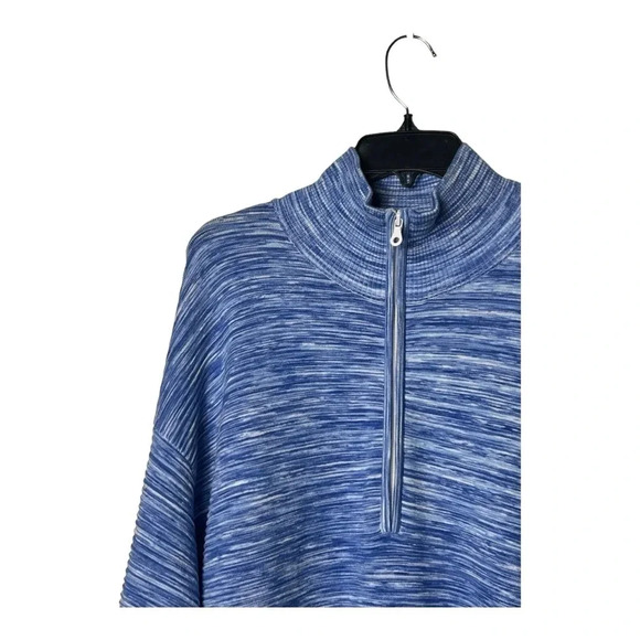 1451. AERIE OFFLINE LONG SLEEVE 1/4 ZIP SWEATER RIBBED BLUE/WHITE COLOR MARBLE - Picture 3 of 9